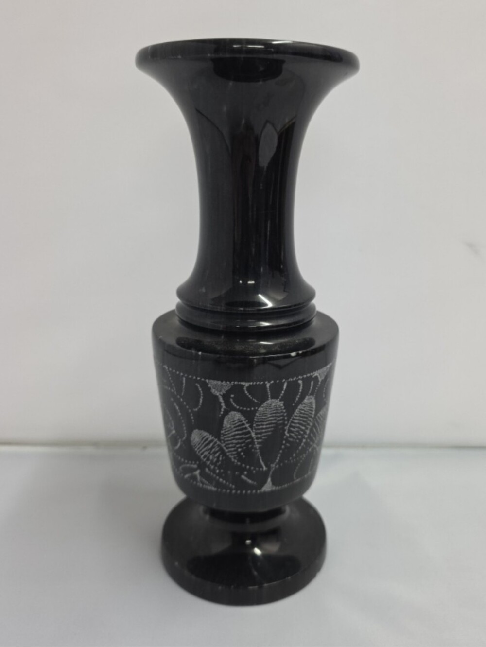Genuine Marble Black Etched Floral Vase Made in Taiwan Home Decor